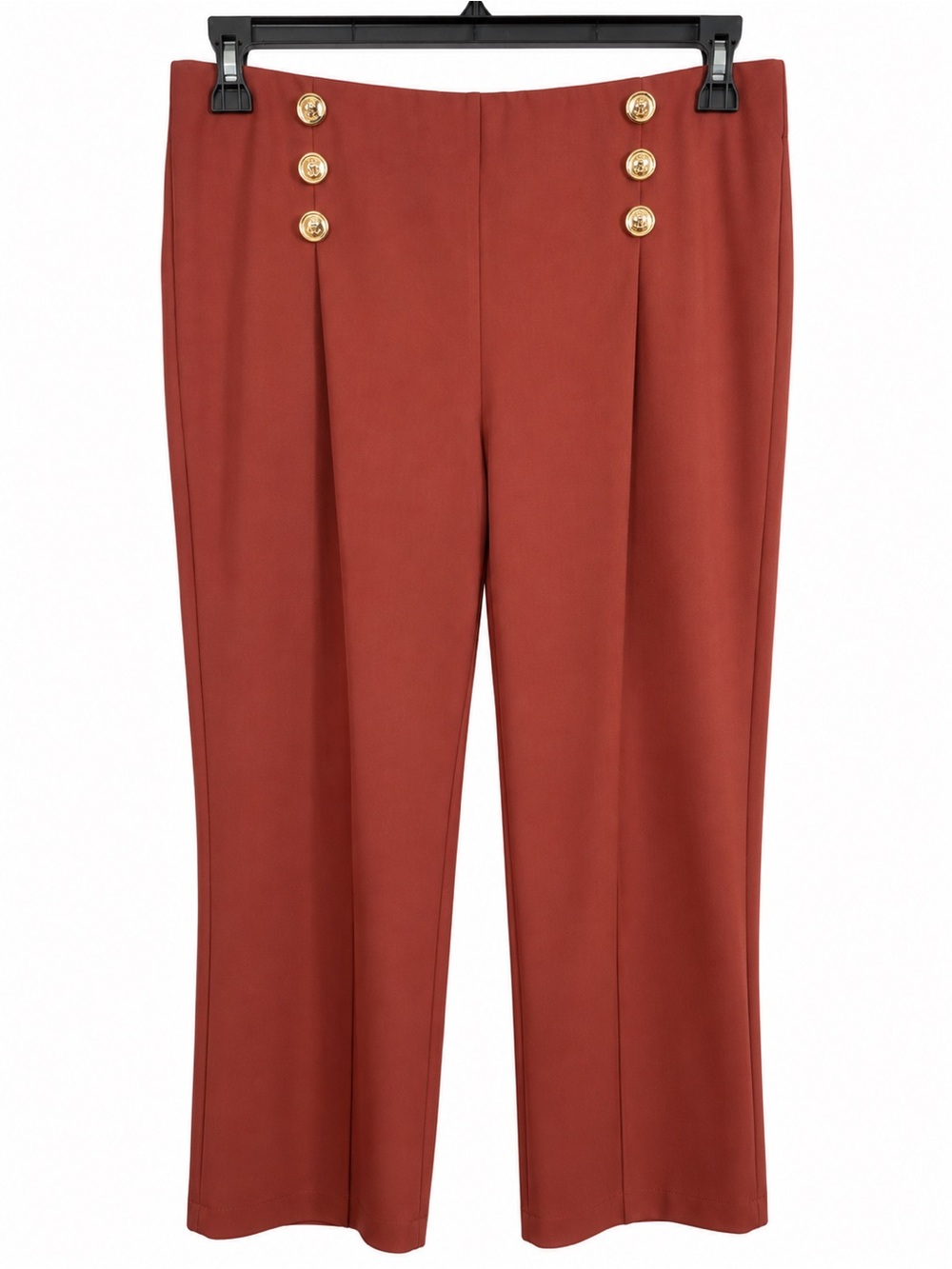 NWT Anne Klein Wide Leg Pants Womenโs Large Henna Rust Gold Button 31โ Inseam